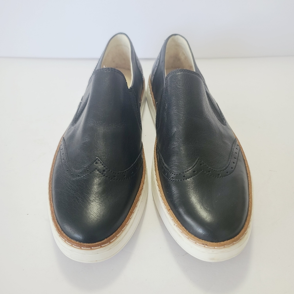 UGG Hadria Black Leather Slip-On Trainer Shoes Size 7.5 - Picture 3 of 10